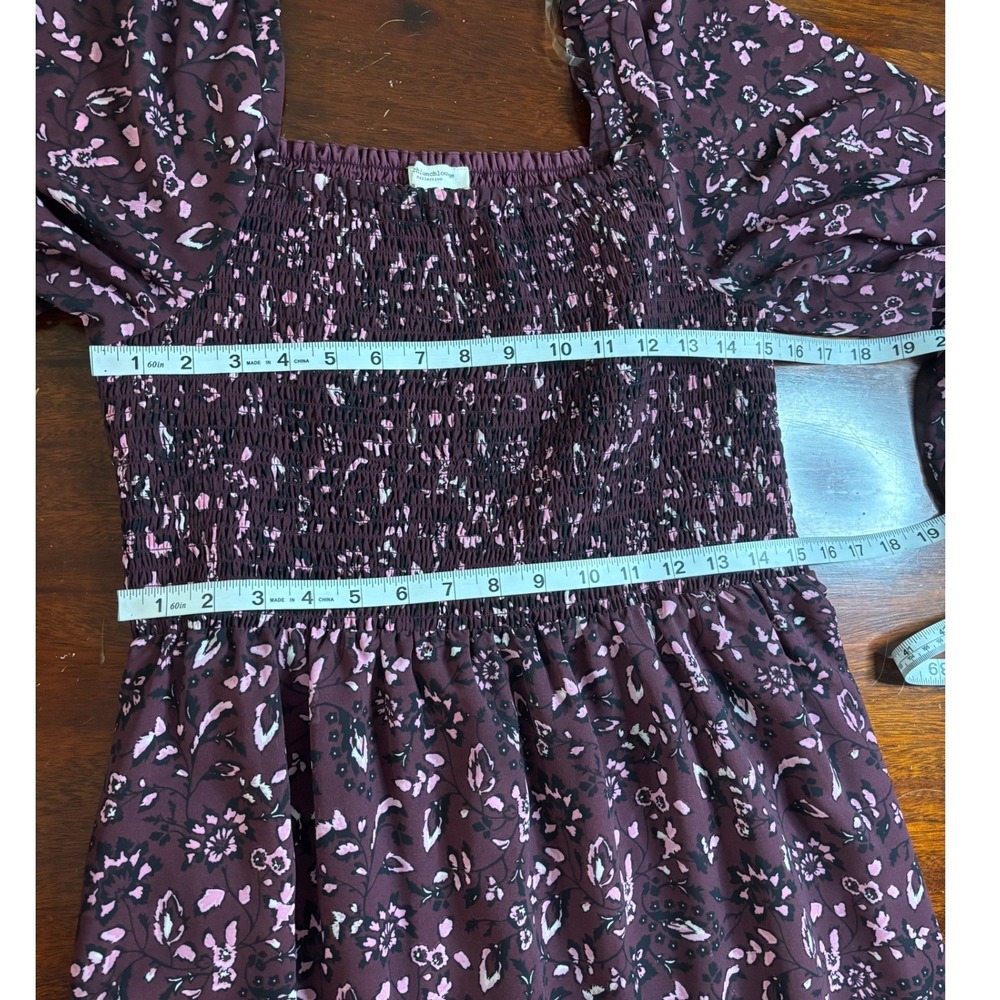 Beachlunchlounge Womens Smocked Midi Dress L Dark Cottage Floral Sheer Sleeve - Picture 3 of 8